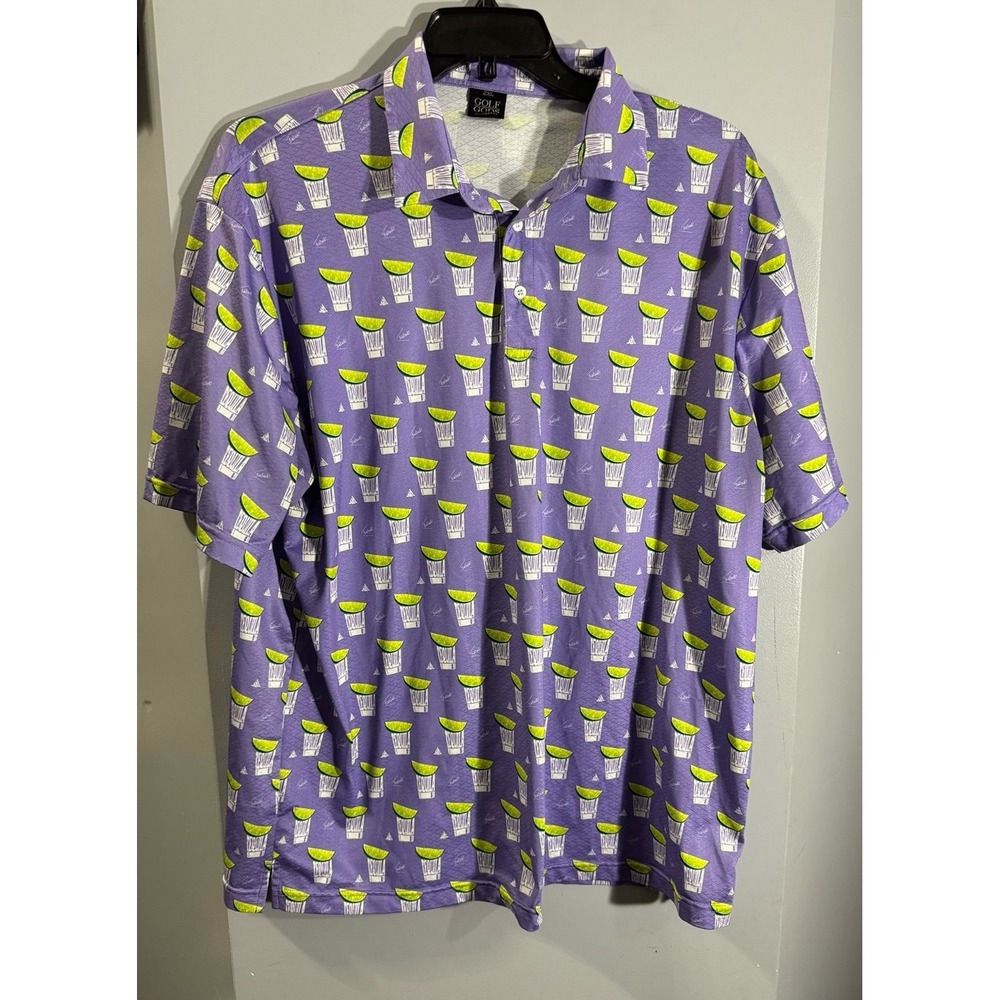 Golf Gods Australia purple polo withtequila lime all over print 2XL